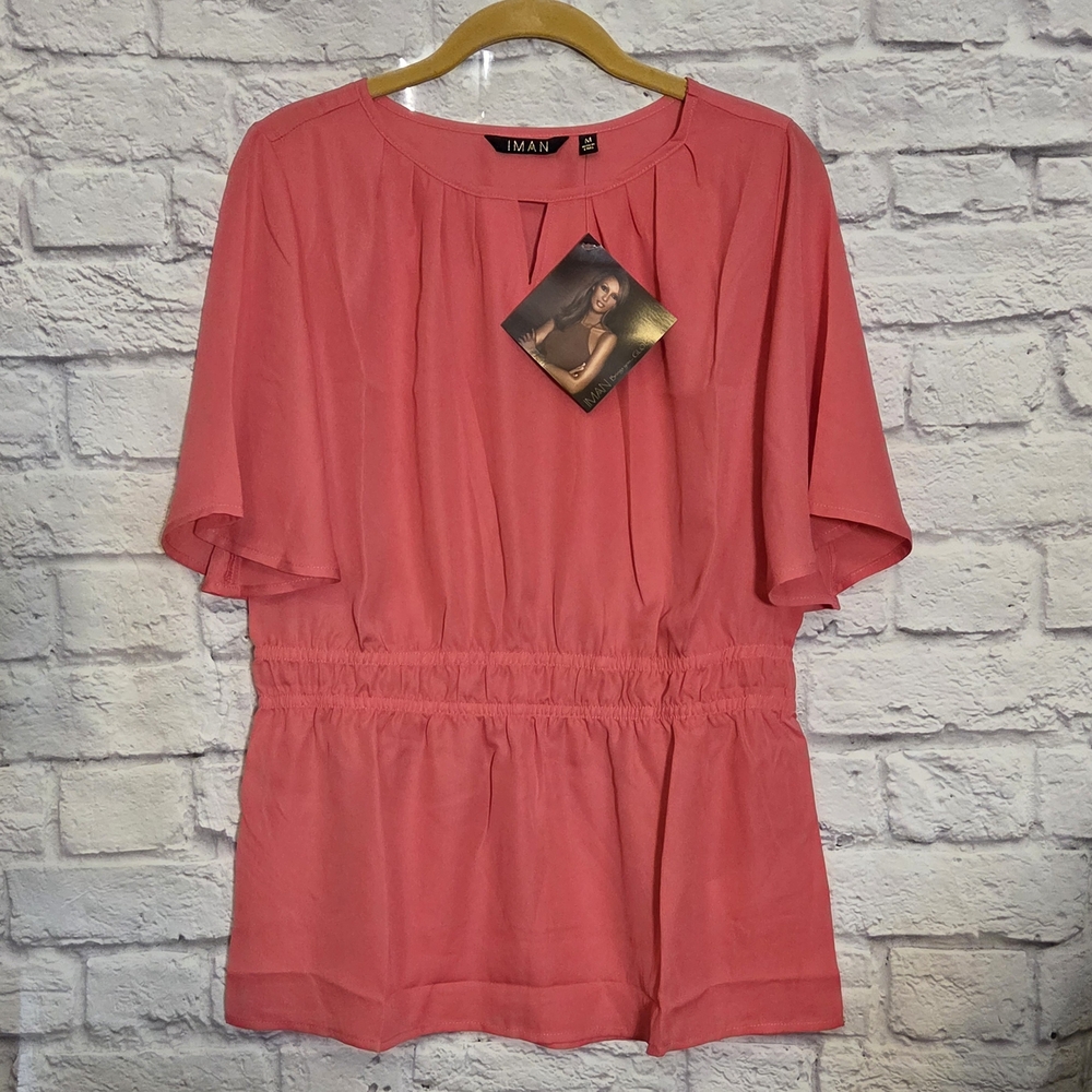 Iman Elegant Pink Women's Peplum Blouse Top